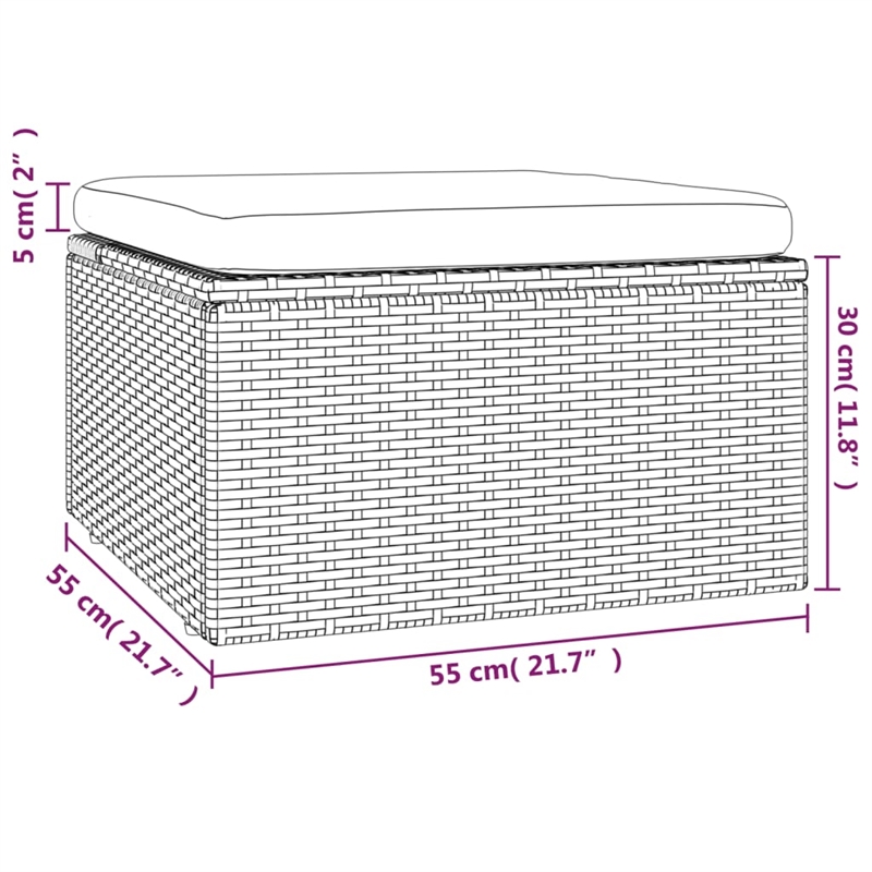vidaXL PE Rattan & Powder-Coated Steel Footrest in Grey
