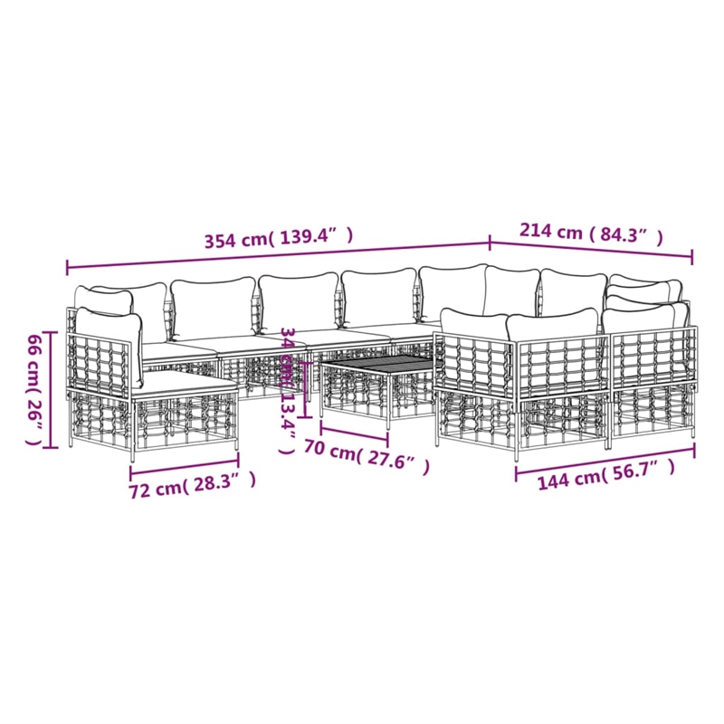 vidaXL Garden Lounge Set Set of 11 in Anthracite
