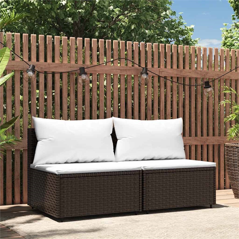 vidaXL PE Rattan Medium Modular Patio Middle Sofa in Brown