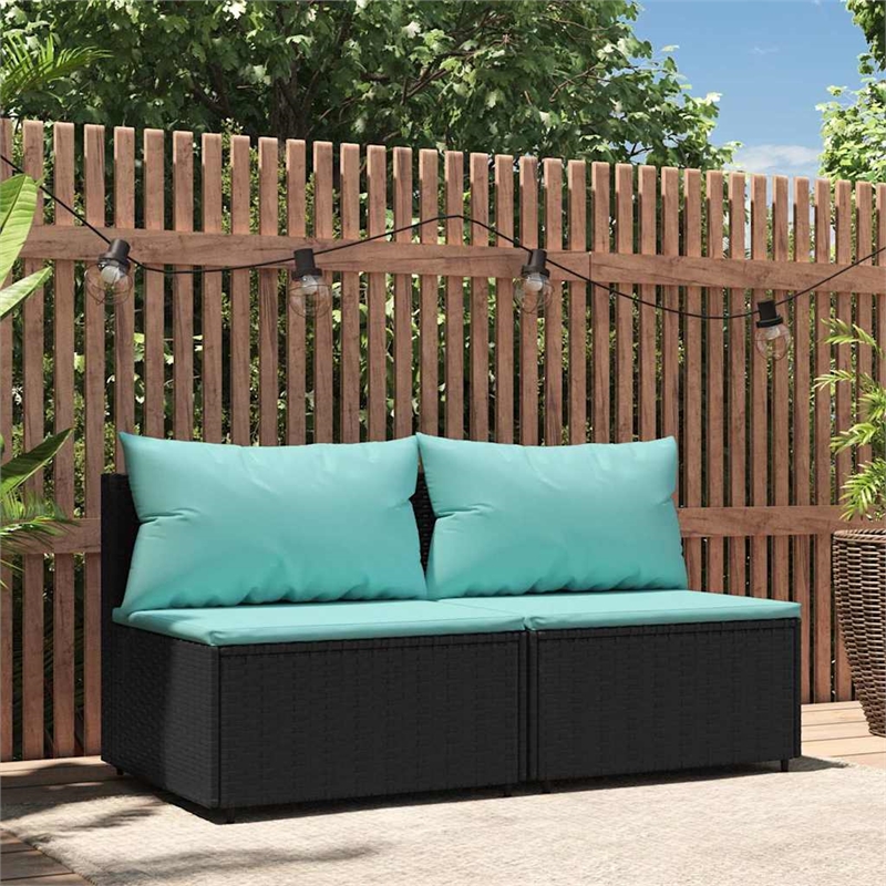 vidaXL PE Rattan Medium Adjustable Feet Patio Middle Sofa in Black