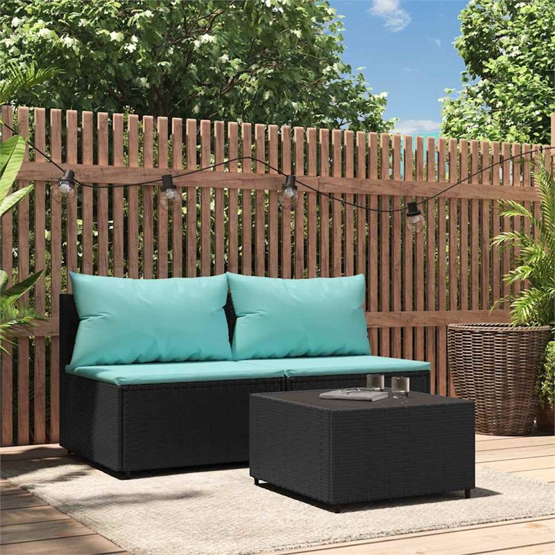 vidaXL PE Rattan Powder-Coated Steel & Tempered Glass Patio Lounge Set in Black