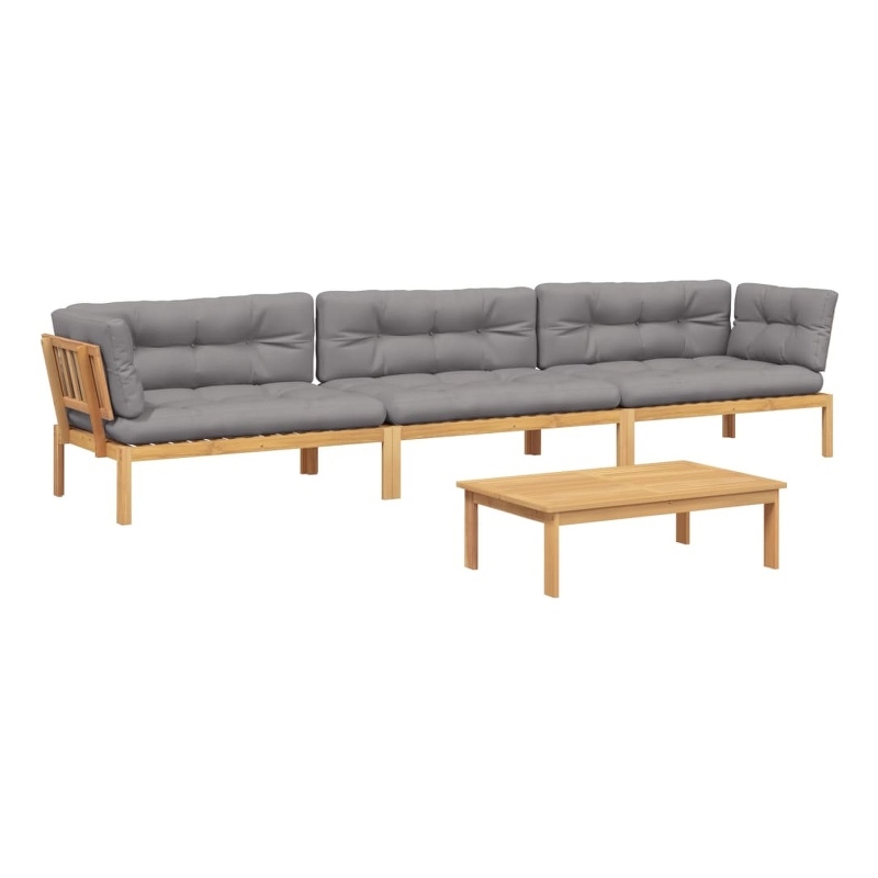 vidaXL Solid Acacia Wood & Polyester Pallet Sofa Set in Grey & Natural Wood