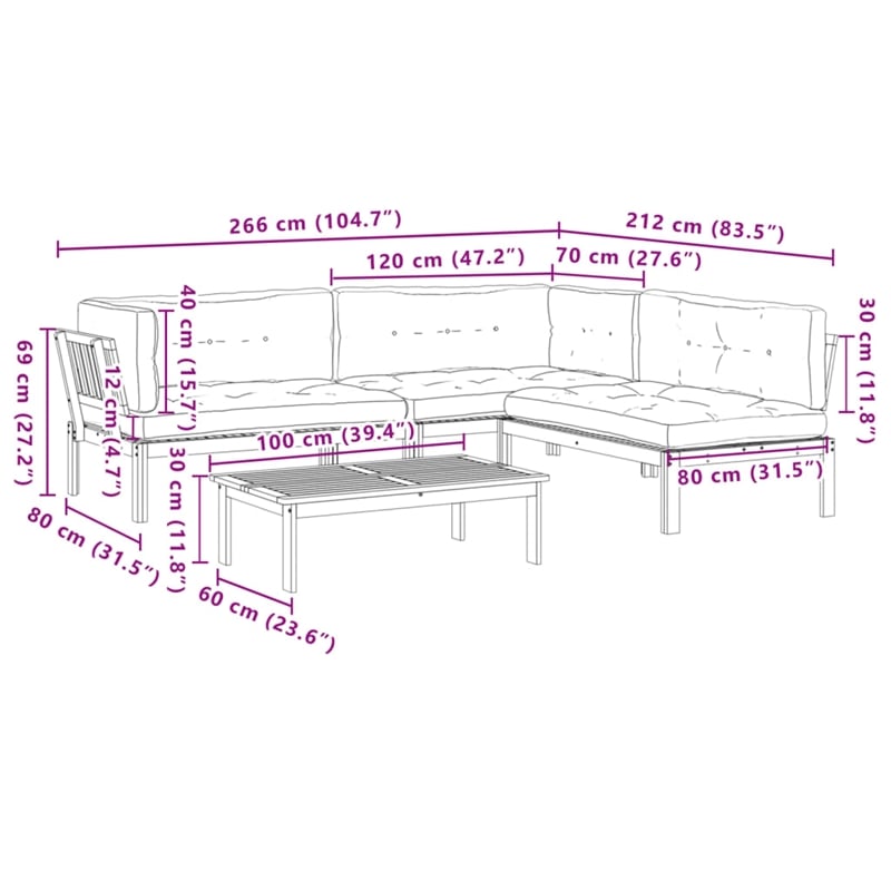 vidaXL Solid Acacia Wood Standard Modular Pallet Sofa Set in Taupe