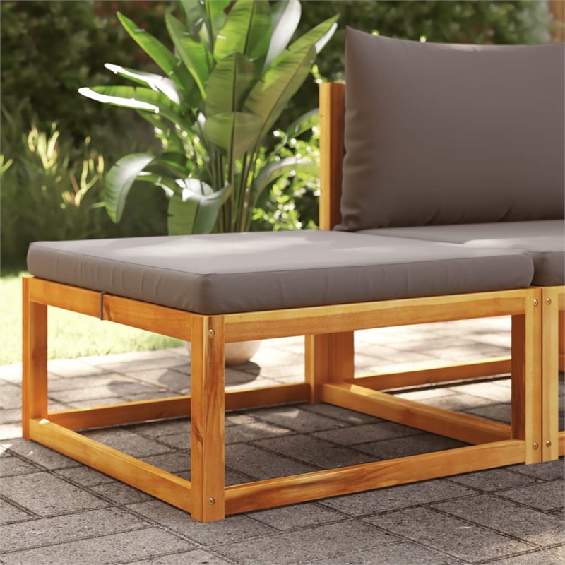 vidaXL Garden Footstool With Cushions in Grey and Natural Wood