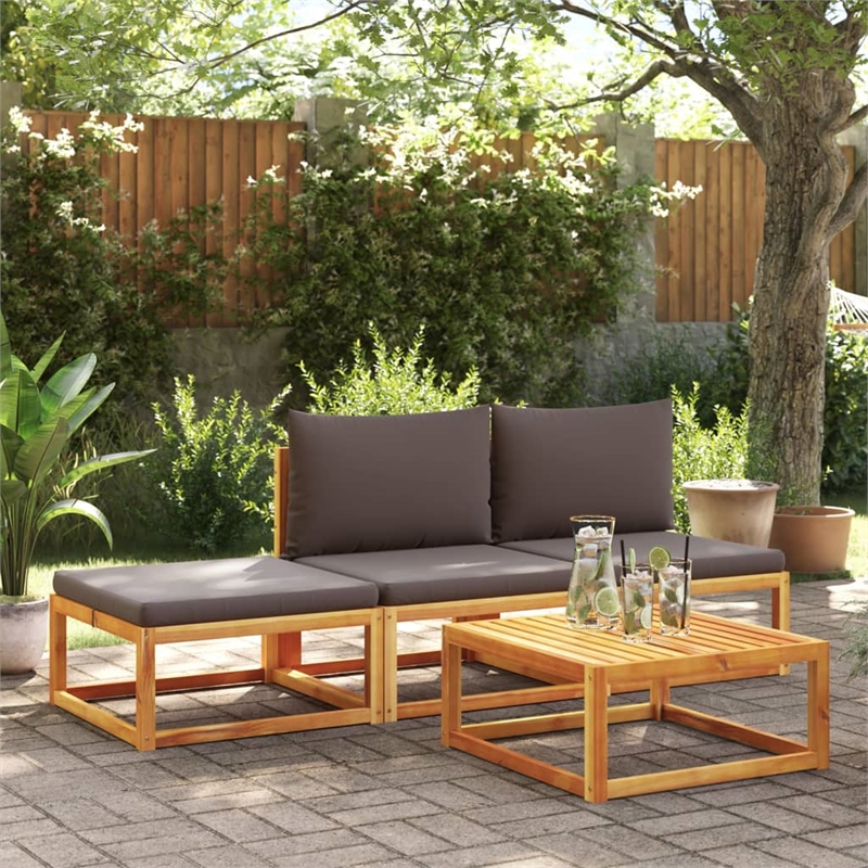 vidaXL Garden Footstool With Cushions in Grey and Natural Wood