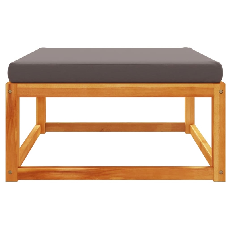 vidaXL Garden Footstool With Cushions in Grey and Natural Wood