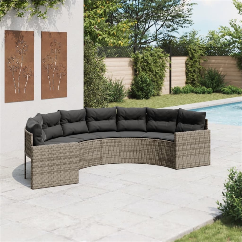 vidaXL Half-Round Patio Sofa in Grey With Dark Grey Cushions