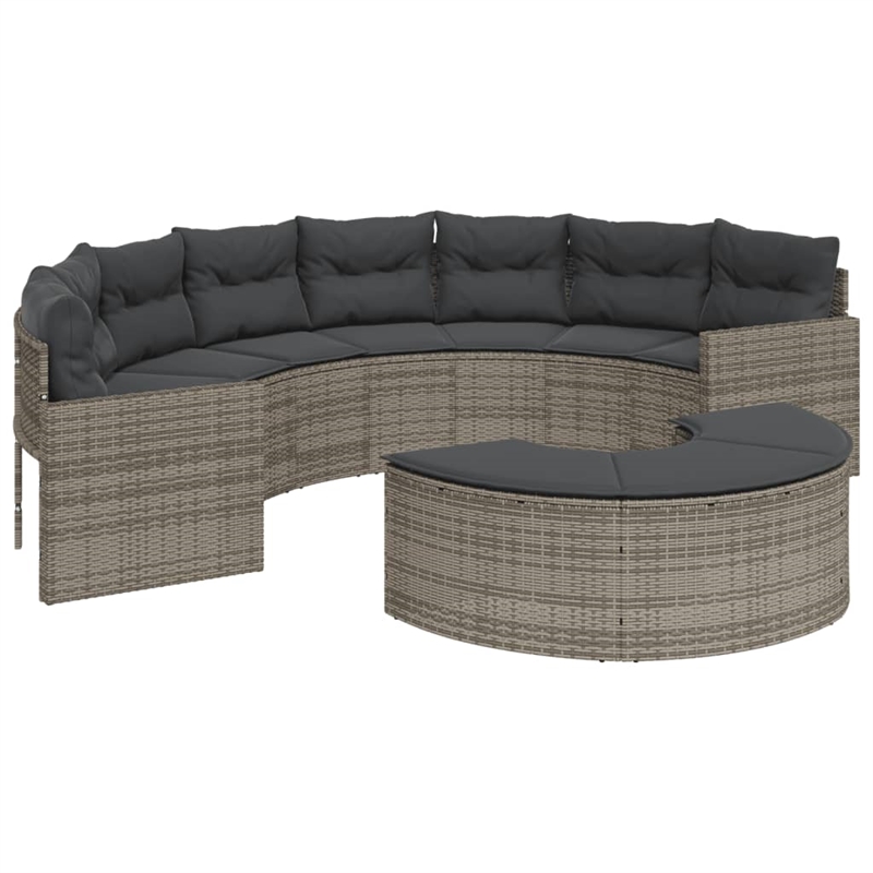 vidaXL Half-Round Patio Sofa in Grey With Dark Grey Cushions