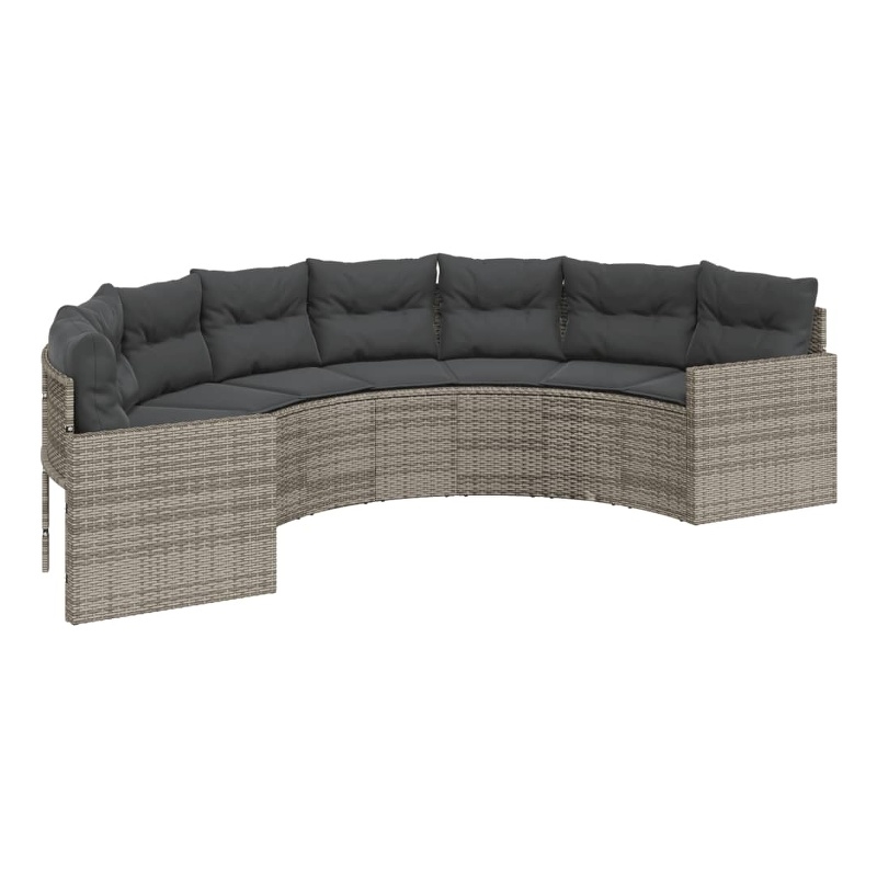 vidaXL Half-Round Patio Sofa in Grey With Dark Grey Cushions