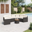 vidaXL Half-Round Black Poly Rattan Patio Sofa w/ Table & Cushions - Cream White