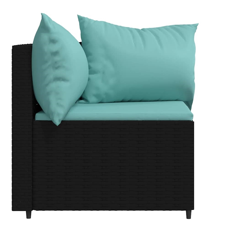 vidaXL Patio Corner Sofa in Black With Water Blue Cushions