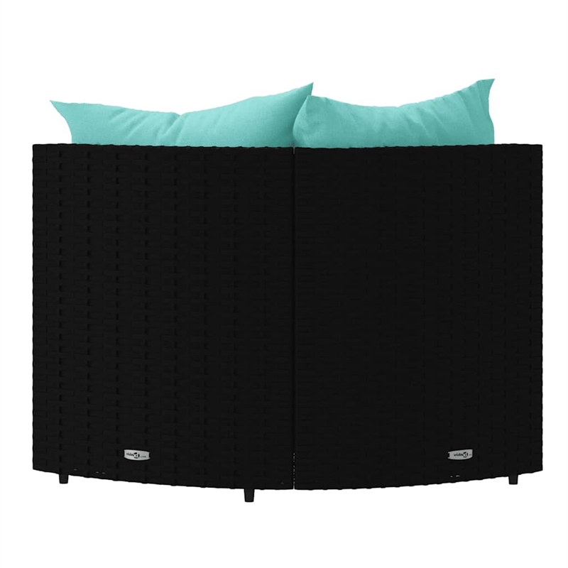 vidaXL Patio Corner Sofa in Black With Water Blue Cushions