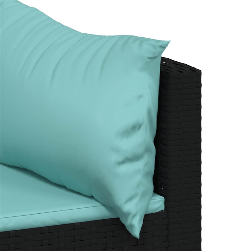 vidaXL Patio Corner Sofa in Black With Water Blue Cushions