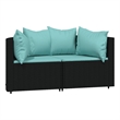 vidaXL Patio Corner Sofa in Black With Water Blue Cushions