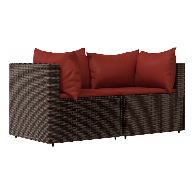 vidaXL Patio Corner Sofa in Brown & Cinnamon Red