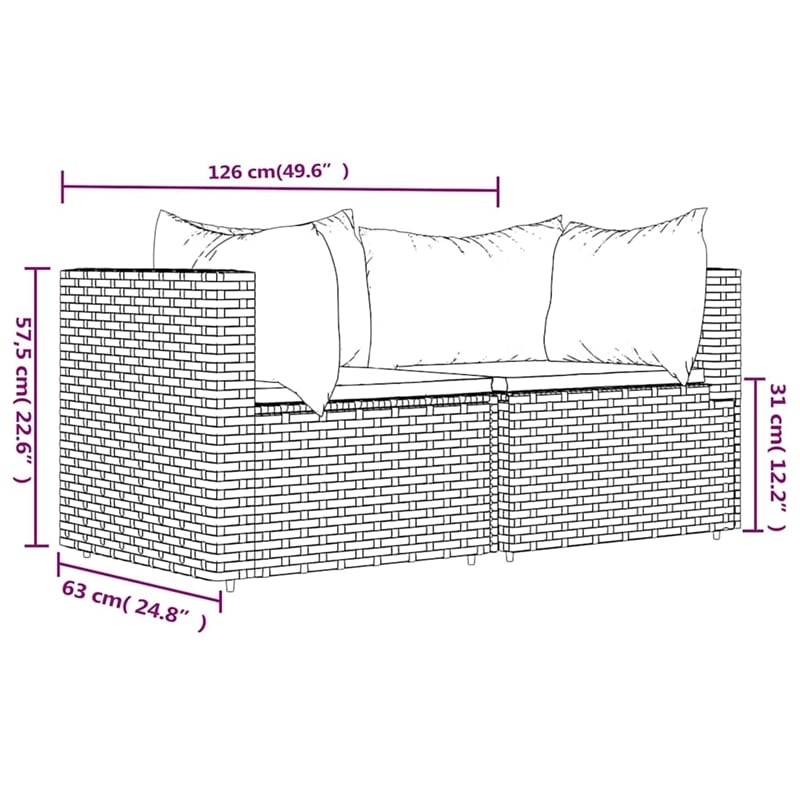 vidaXL PE Rattan Medium Adjustable Feet Patio Corner Sofa in Brown