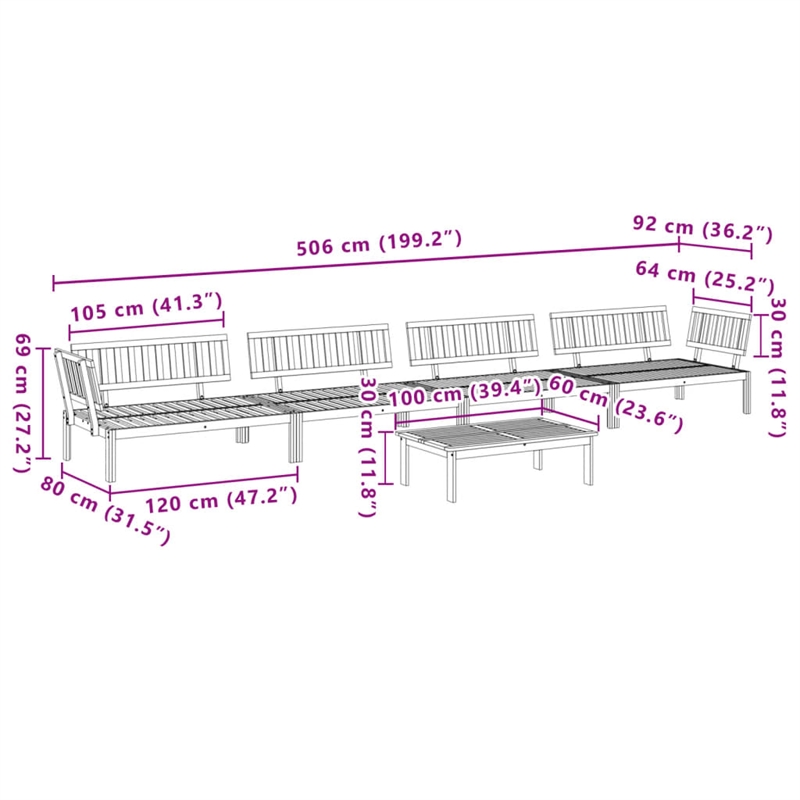 vidaXL Solid Acacia Wood Medium-Large Pallet Sofa Set in Natural Wood