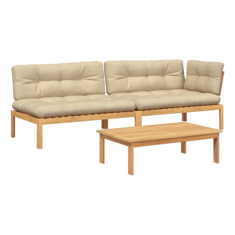 vidaXL Solid Acacia Wood & Polyester Pallet Sofa Set in Beige & Natural Wood