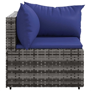 vidaXL PE Rattan & Powder-Coated Steel & Polyester Patio Corner Sofa in Gray