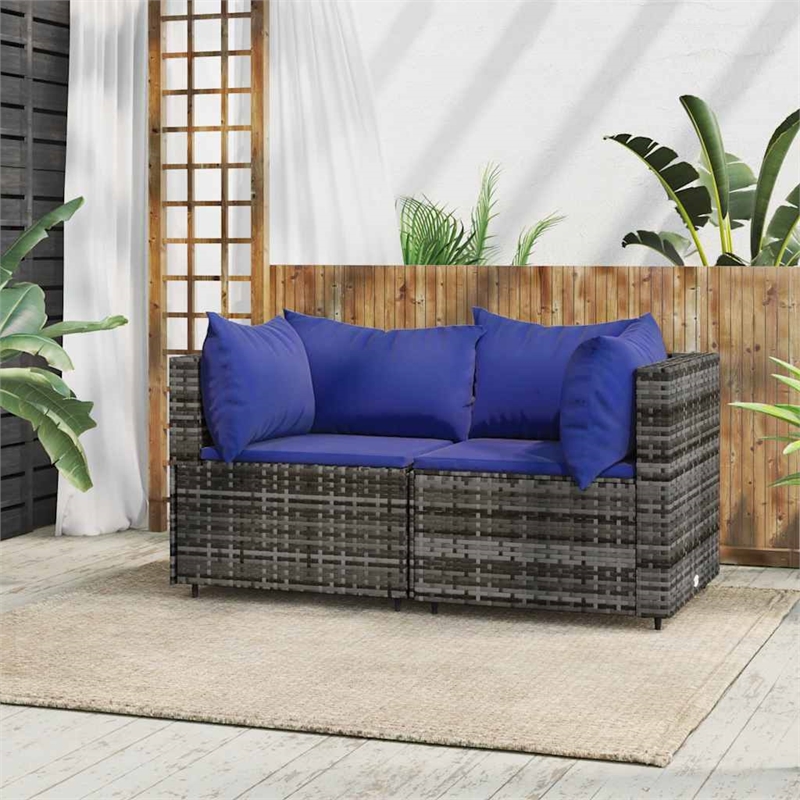 vidaXL Poly Rattan & Powder-Coated Steel & Polyester Patio Corner Sofa in Gray