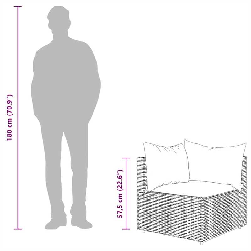 vidaXL Poly Rattan & Powder-Coated Steel & Polyester Patio Corner Sofa in Gray