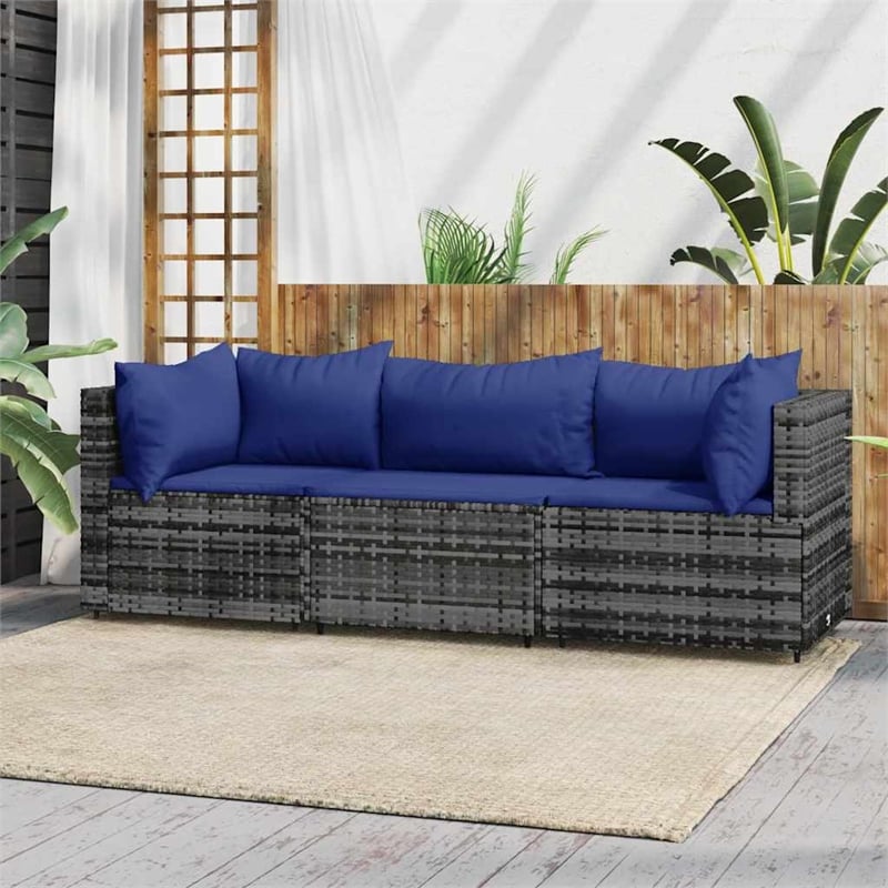 vidaXL Patio Lounge Set in Gray With Dark Blue Cushions