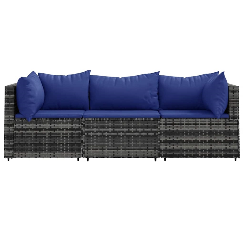 vidaXL Patio Lounge Set in Gray With Dark Blue Cushions