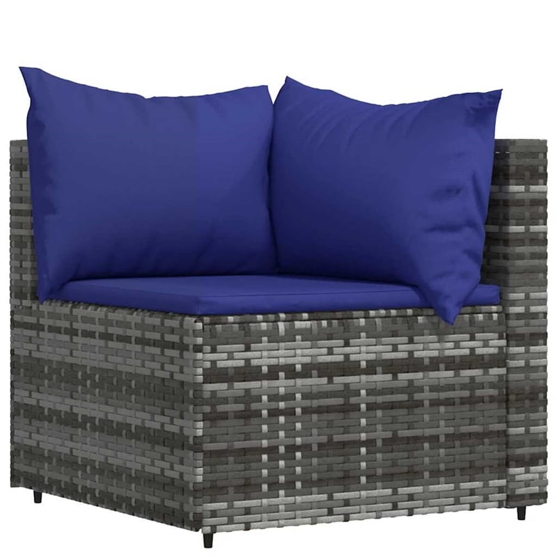 vidaXL Patio Lounge Set in Gray With Dark Blue Cushions
