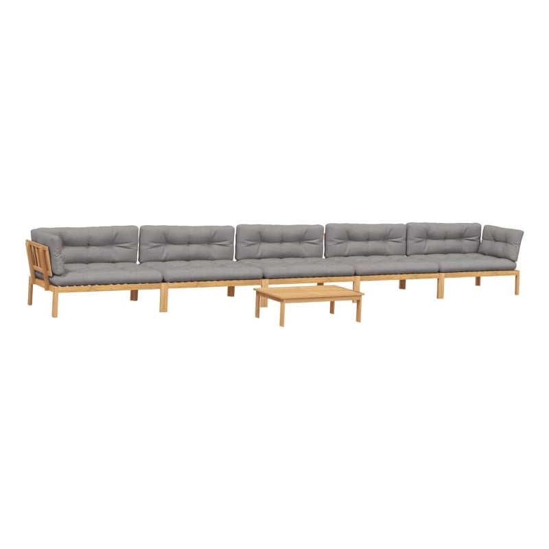 vidaXL Solid Acacia Wood & Polyester Pallet Sofa Set in Grey & Natural Wood