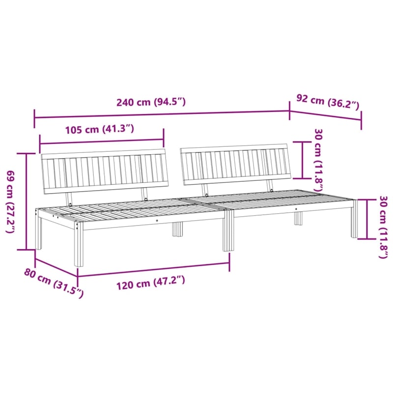 vidaXL Solid Acacia Wood Medium Garden Pallet Middle Sofa in Natural Wood