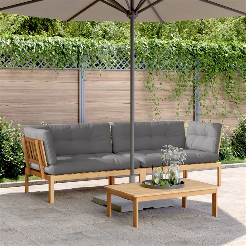 vidaXL Pallet Corner Sofa in Grey Cushion And Natural Wood
