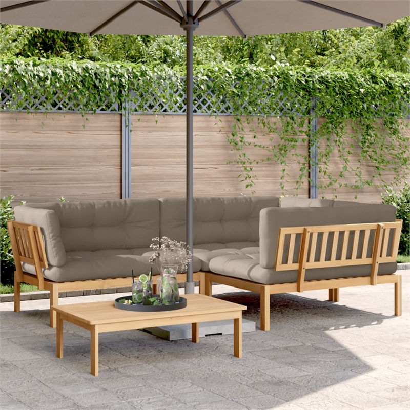 vidaXL Solid Acacia Wood & Polyester Pallet Sofa Set in Natural Wood & Taupe