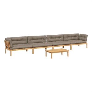 vidaXL Solid Acacia Wood & Polyester Cushions Pallet Sofa Set in Taupe/Grey