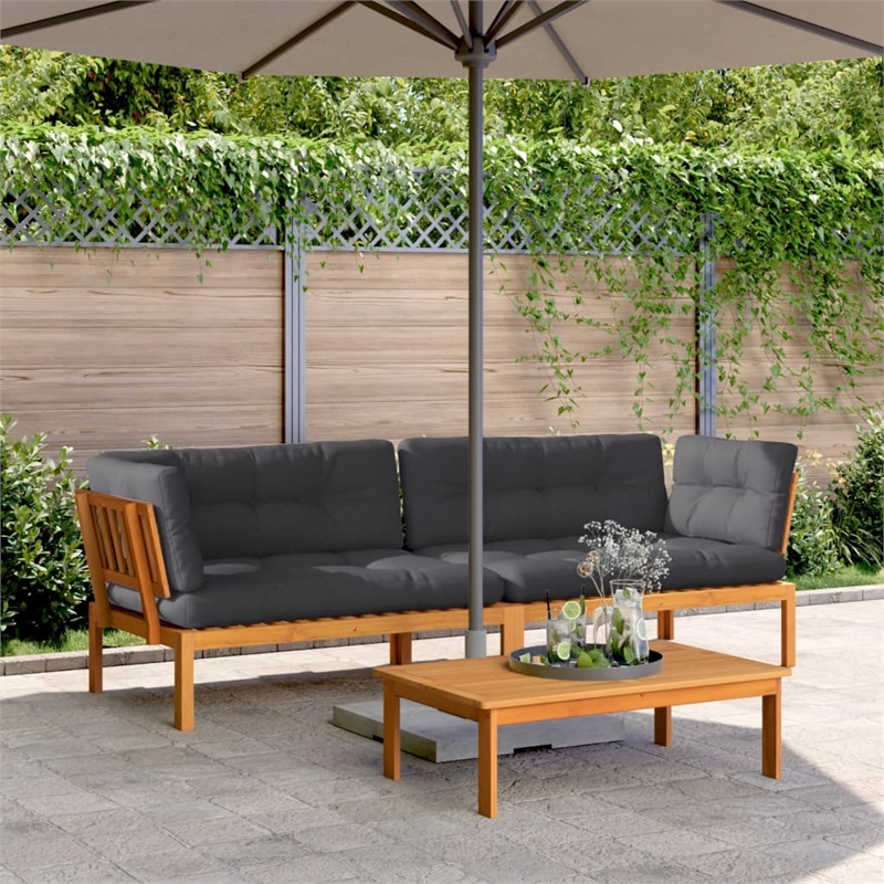 vidaXL Solid Acacia Wood Medium Garden Pallet Corner Sofa in Anthracite