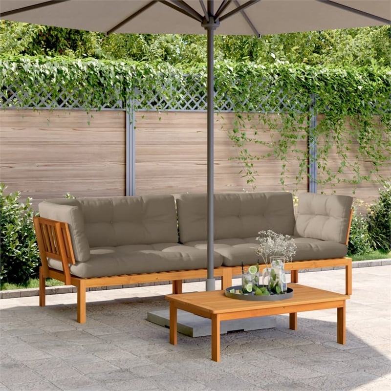 vidaXL Solid Acacia Wood Large Modular Garden Pallet Corner Sofa in Taupe