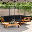 vidaXL Solid Acacia Wood 4 Piece Patio Pallet Sofa Set With Black Cushions