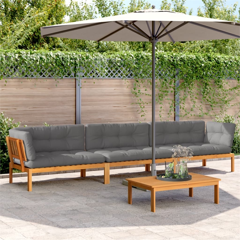 vidaXL Acacia Wood Large Pallet Sofa Set in Grey & Natural Wood