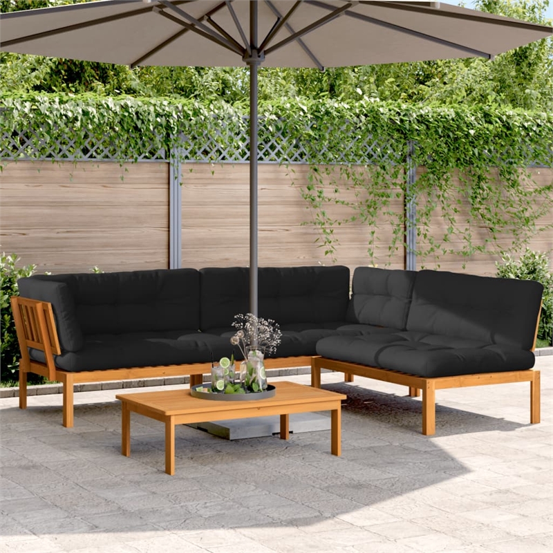 vidaXL 4 Piece Solid Acacia Wood Patio Pallet Sofa Set in Black