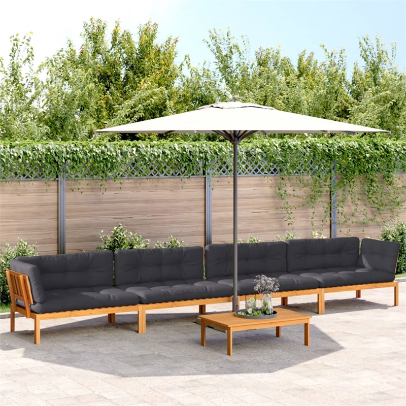 vidaXL Solid Acacia Wood Large with Cushions Pallet Sofa Set in Anthracite