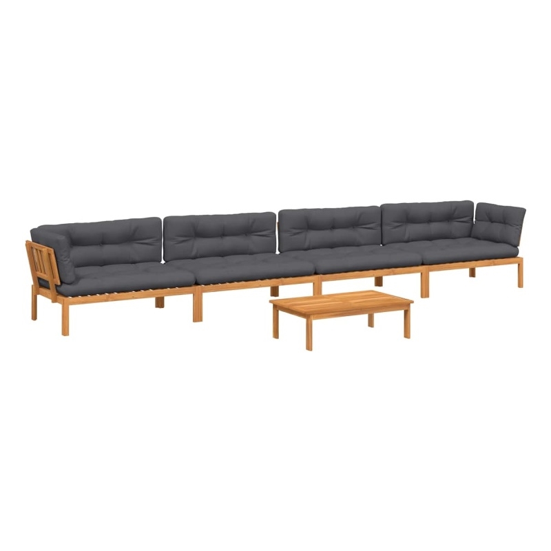 vidaXL Solid Acacia Wood Large with Cushions Pallet Sofa Set in Anthracite