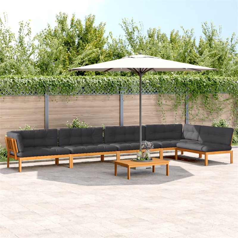 vidaXL Solid Acacia Wood Large With Cushions Pallet Sofa Set in Anthracite