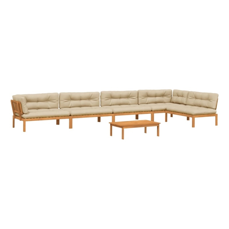 vidaXL 6 Piece Solid Acacia Wood Large Patio Pallet Sofa Set in Beige