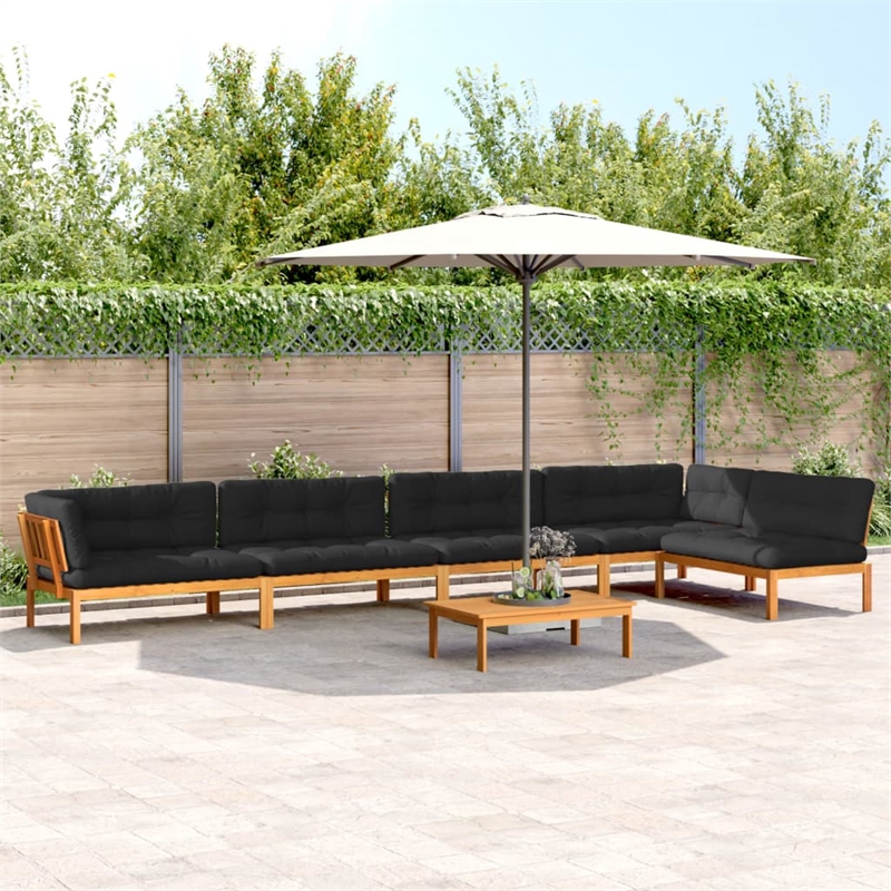 vidaXL 6 Piece Solid Acacia Wood Large Patio Pallet Sofa Set in Black