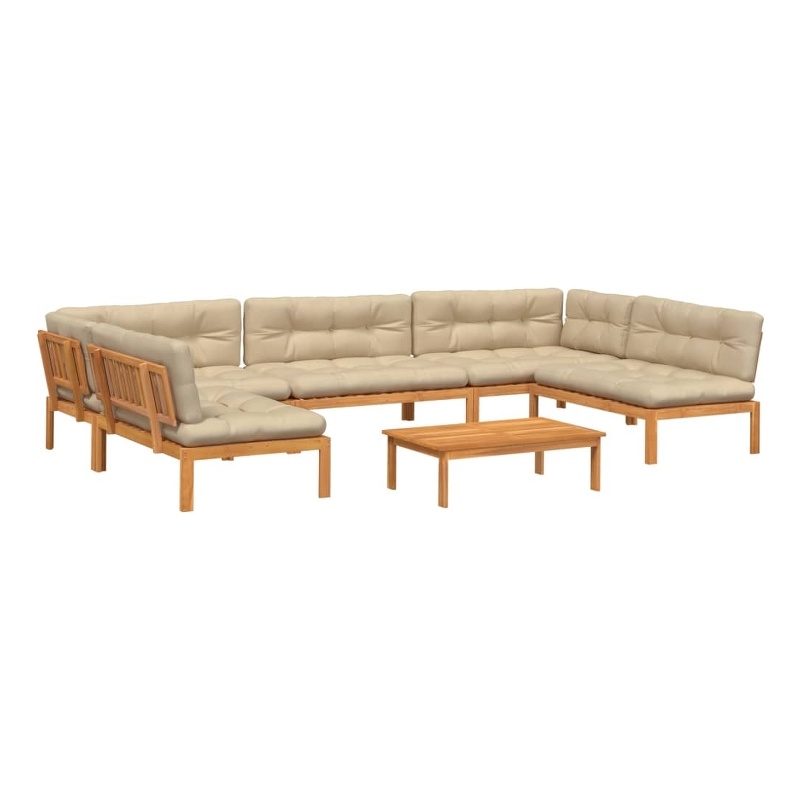 vidaXL Solid Acacia Wood Large Patio Pallet Sofa Set in Natural Wood
