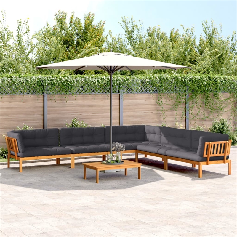 vidaXL 6 Piece Solid Acacia Wood Patio Pallet Sofa Set With Cushions in Gray