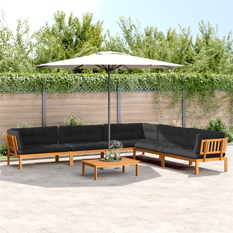 vidaXL 6 Piece Solid Acacia Wood Patio Pallet Sofa Set With Black Cushions
