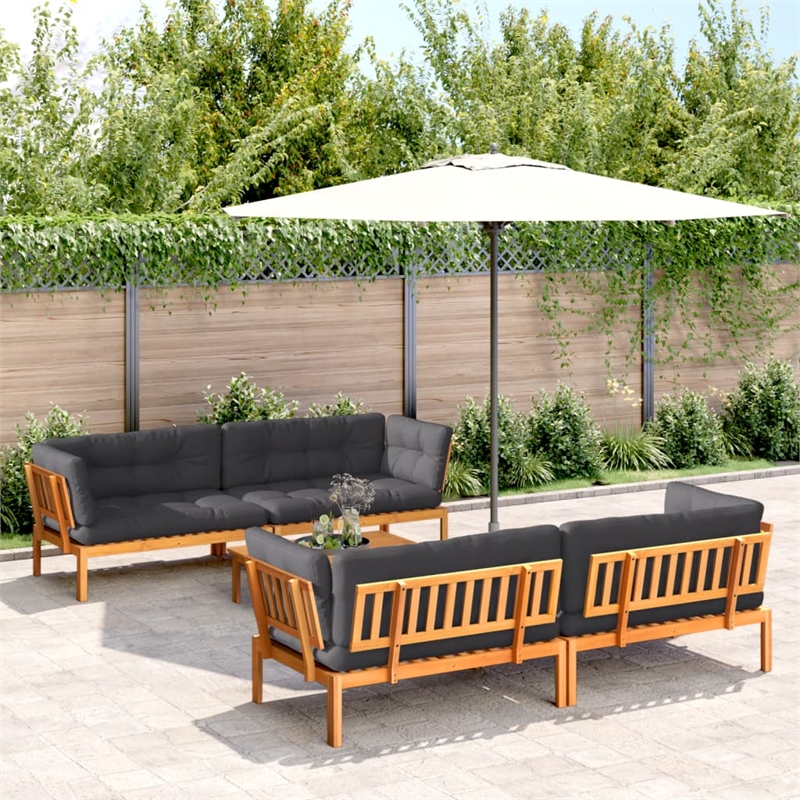 vidaXL 5 Piece Solid Acacia Wood Patio Pallet Sofa Set With Anthracite Cushions