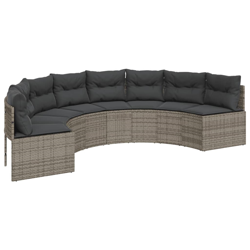 vidaXL PE Rattan Garden Sofa Set in Grey With Steel Frame and Glass Table