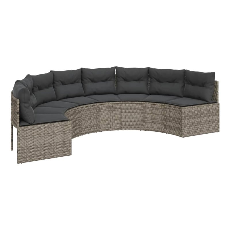 vidaXL Half-Round PE Rattan Large Patio Sofa in Grey