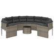 vidaXL PE Rattan Round Garden Sofa With Steel Frame and Glass Top in Grey